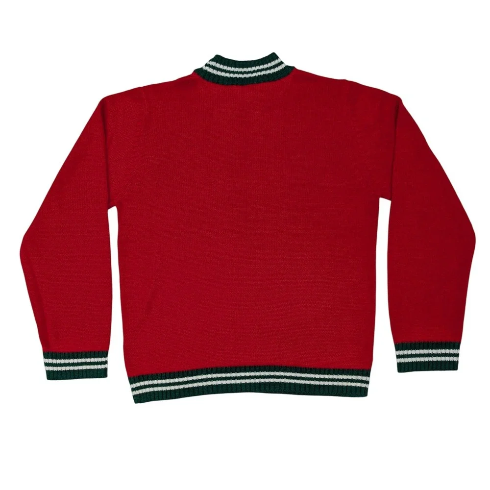 Men's XL Snowman Red Christmas Sweater‎ Long Sleeve Green White Stripe Collar